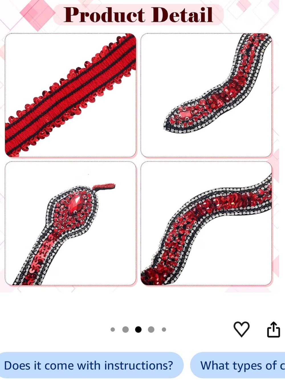 5 Piece Glitter Rhinestone Sequin Snake Patch Elastic Ribbon Trim Reputation Era - Picture 3 of 7